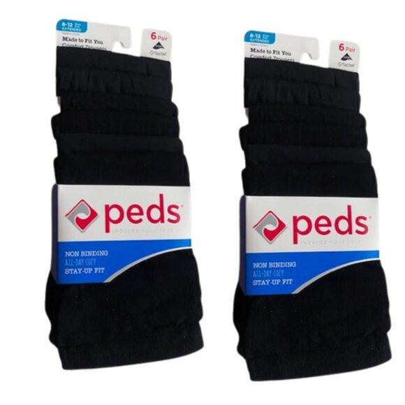 PEDS 12 Pair Non Binding Black Trouser Socks, Stay-Up Fit, Extended Size 8-12 - Picture 1 of 10